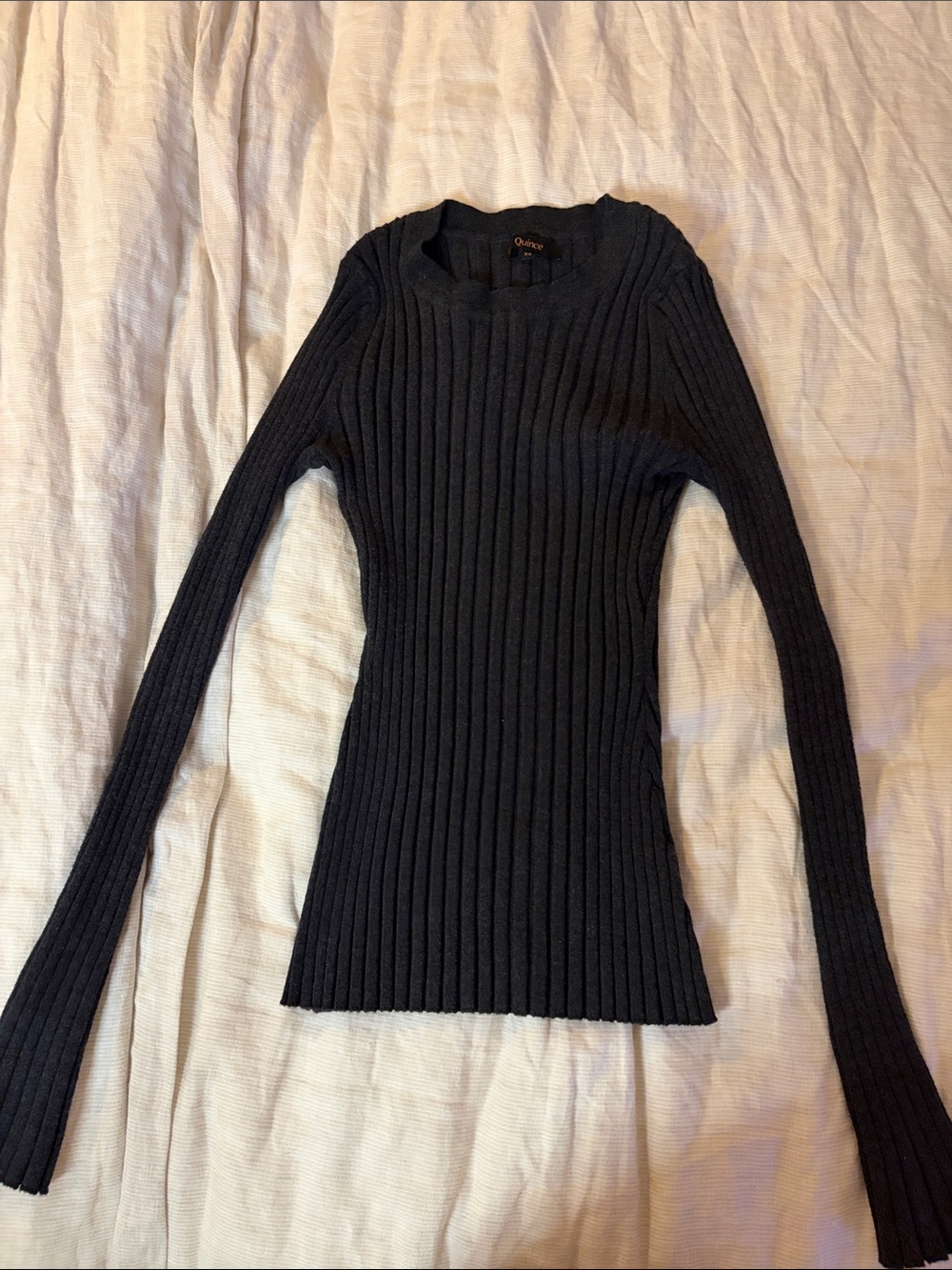 Quince Black Ribbed Crewneck Sweater